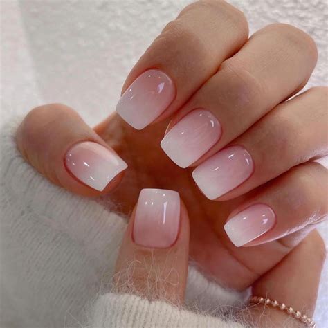 Amazon.com: Qsnidy Press on Nails Square - French Ombre Pink Fake Nails ...
