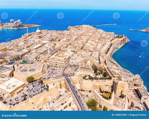 Valletta Capital City of Malta. Panorama Port and Blue Sea Stock Image ...