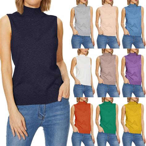 Clearance! Women Sleeveless Mock Neck Tops For Women Sweater Knit ...