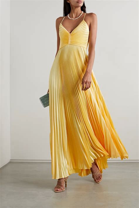 Pleated Dress Long, Yellow Long Dress, Orange Maxi Dress, Satin Maxi ...