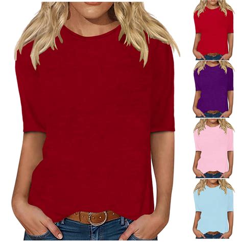 Aboser Womens Half Sleeve Tops Elbow Length T Shirt Casual Round Neck ...