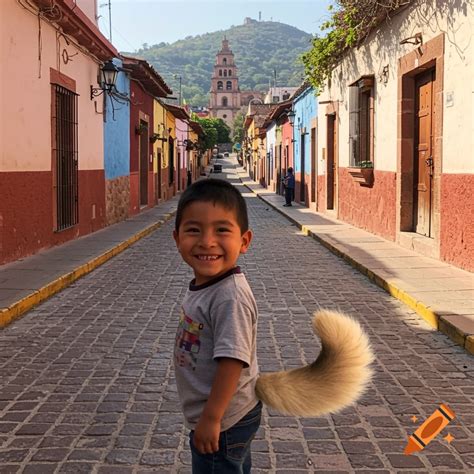 Mexican kid with a big nose and dog tail on Craiyon