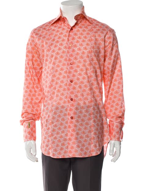 Billionaire Italian Couture Printed Long Sleeve Dress Shirt - Orange ...