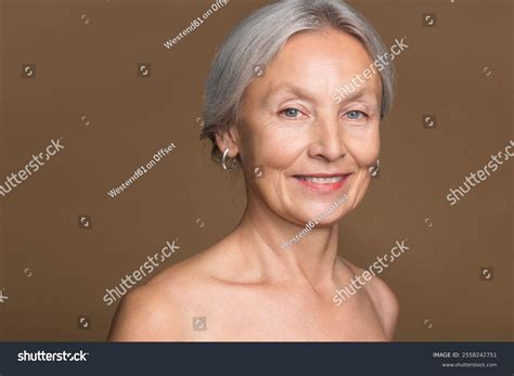Portrait Naked Senior Woman Front Brown Stock Photo 2558242751 ...