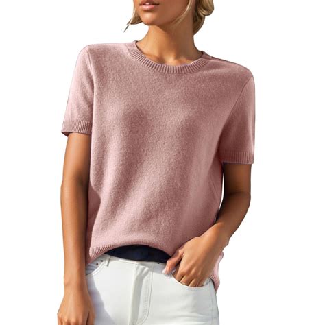 Women's Short Sleeve Sweaters Crew Neck Solid Color Pullover Sweater ...