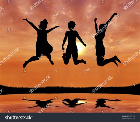 Silhouette Teen Girl Friends Jumping Joy Stock Illustration 81671782 | Shutterstock