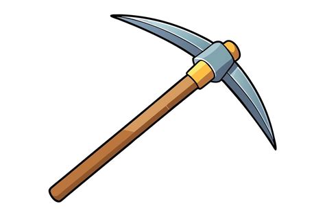 Cartoon pickaxe with a wooden handle and curved metal blade, isolated ...