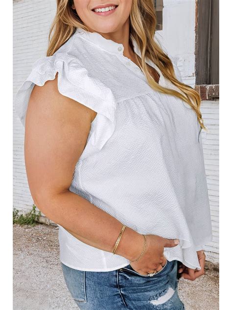 Wholesale Textured Ruffled V Neck Flutter Sleeve Plus Size Blouse for ...