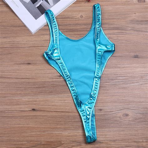 Women One Piece Wetlook Thong Leotard Bodysuit Swimsuit Swimwear ...