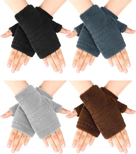 4 Pairs Winter Fingerless Gloves for Women Fleece Fingerless Gloves ...