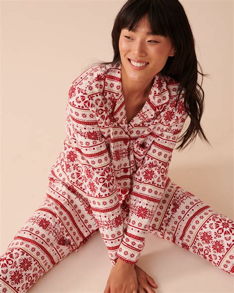Fair Isle Flannel PJ Set - Red and White Fair Isle | la Vie en Rose