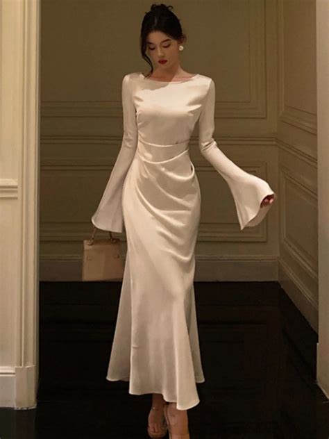 Elegant Flare Sleeve Wedding Mermaid Long Dress Women Spring Autumn ...