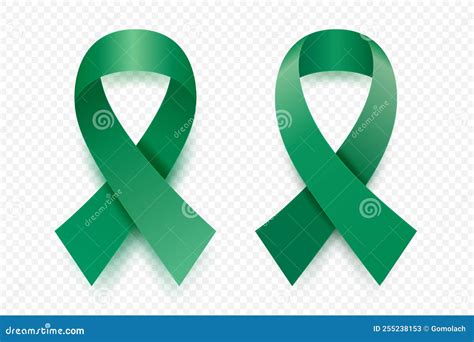 Vector 3d Realistic Emerald Green Ribbon Set. Liver Cancer Awareness ...