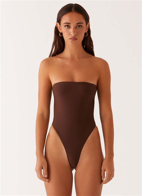 Maxine Strapless One Piece Swimsuit - Brown – Peppermayo