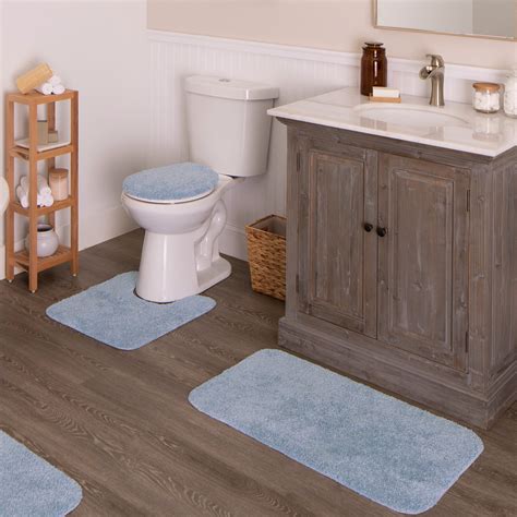 Mainstays Basic Bath Rug 3 Piece Set, Blue Shell, 19.5" x 32", Contour ...