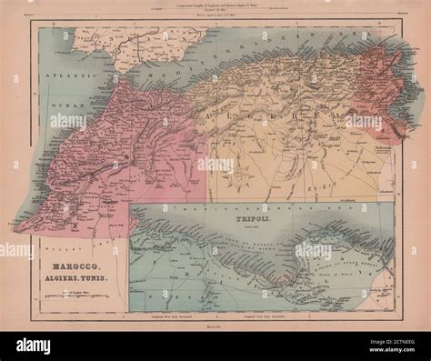 Morocco, Algeria, Tunisia & Libya. North Africa. HUGHES 1876 old antique map Stock Photo - Alamy