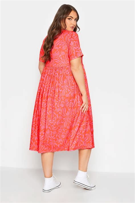 YOURS Curve Plus Size Hot Pink Abstract Print Smock Dress | Yours Clothing