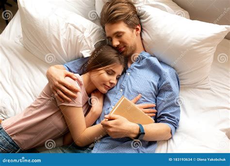 Couple in Love Hugging Each Other on Bed Stock Photo - Image of husband ...