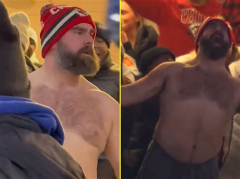 Chiefs: Shirtless Jason Kelce jumps out of suite, drinks beer with fans ...