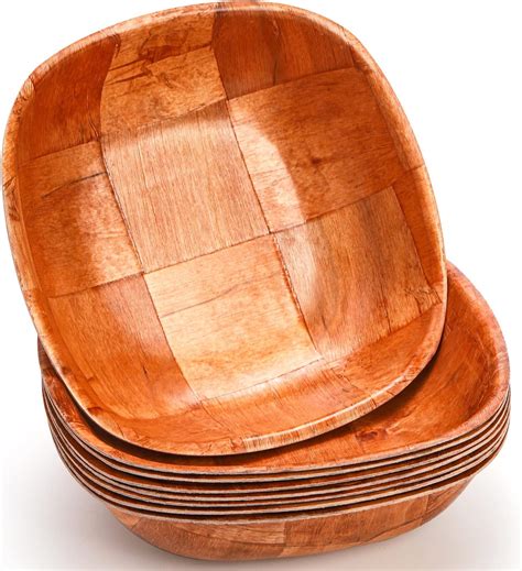Amazon.com | Elsjoy 8 Pack 8 Inch Wooden Woven Salad Bowl, Reusable ...