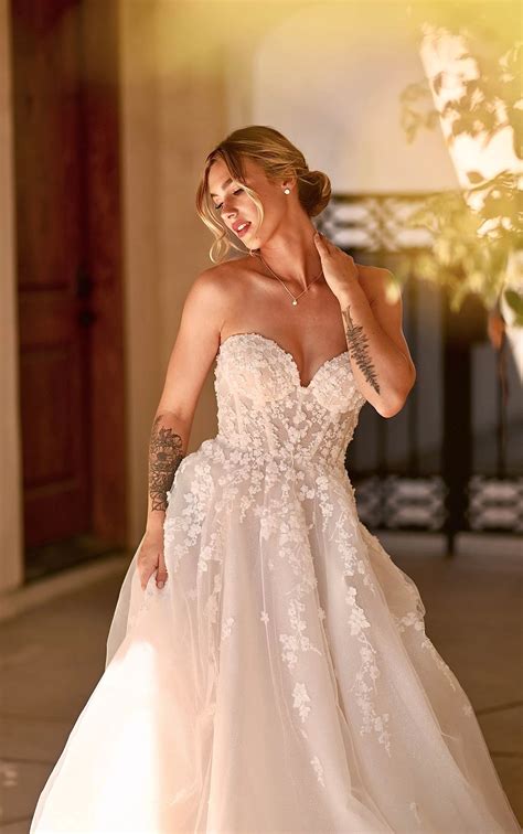 Strapless A-Line Lace Wedding Dress with Glitter Skirt - Martina Liana Wedding Dresses