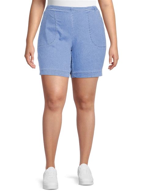 Just My Size Women's Plus 2-Pocket Pull-On Stretch Denim Shorts, Cotton ...