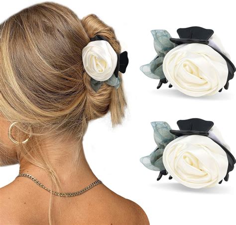 Amazon.com : YISSION 2Pcs Flower Hair Claw Clips for Women Girls Rose ...