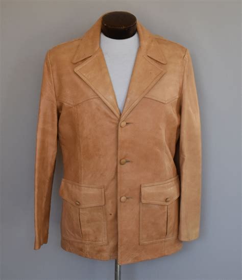 Vintage 70s Tan Soft Leather Sport Coat, 1970s Slim Fit Jacket, Size 42 ...
