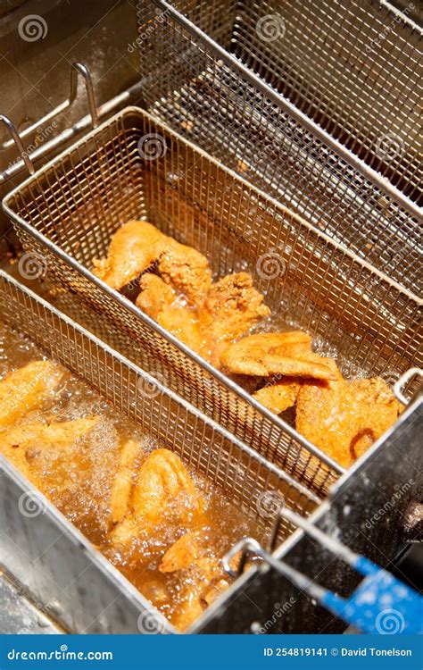 Fried Chicken Inside Deep Fryer Basket Stock Image - Image of grade ...