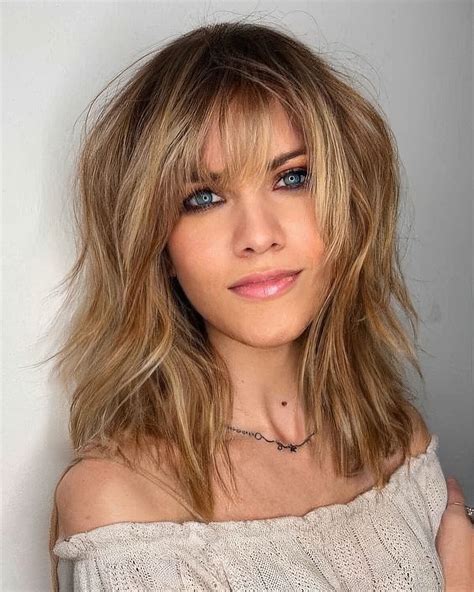 30 Medium Length Hair Ideas With Wispy Bangs - Styleoholic