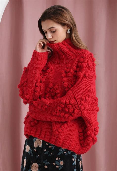 Knit Your Love Turtleneck Sweater in Red - Retro, Indie and Unique Fashion