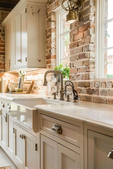 Farmhouse kitchen with stylish brick backsplash – Artofit