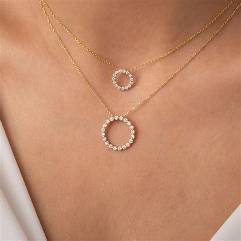 14k Gold Diamond Circle Necklace: Floating Pendant, Circle of Life - Etsy