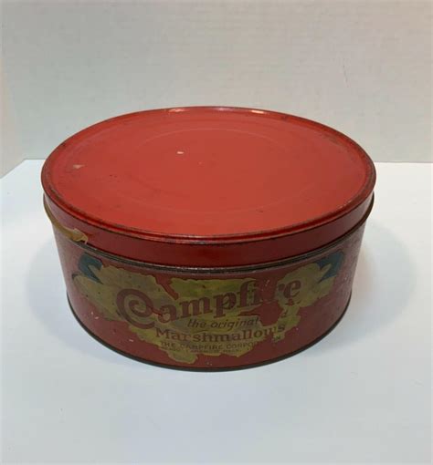 VINTAGE RED CAMPFIRE MARSHMALLOW TIN 5" TALL BY 10" WIDE | #3870366387