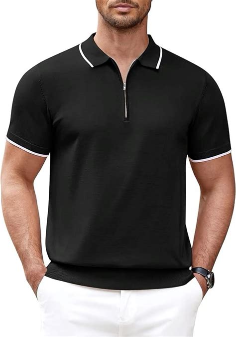 COOFANDY Men's Zipper Polo Shirt Casual Knit Short Sleeve Polo T Shirt ...