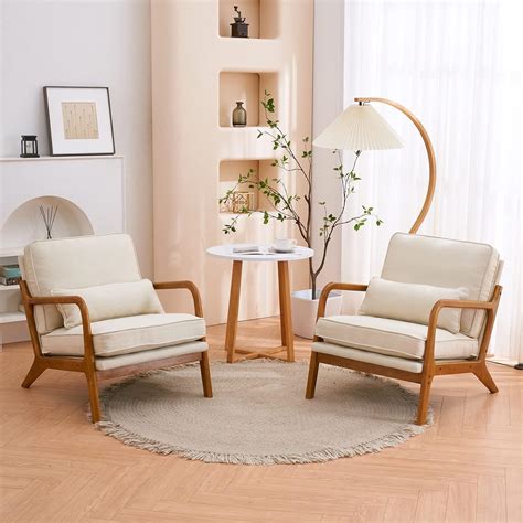 Amazon.com: Bonnlo Beige Accent Chairs Set of 2, Upholstered Mid ...