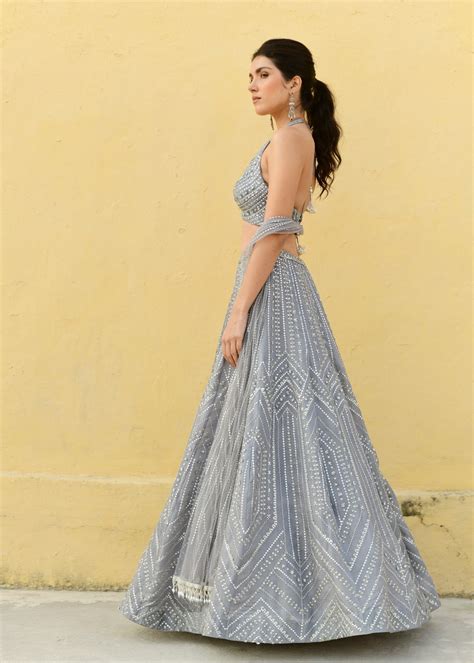 Elena grey embroidered lehenga set