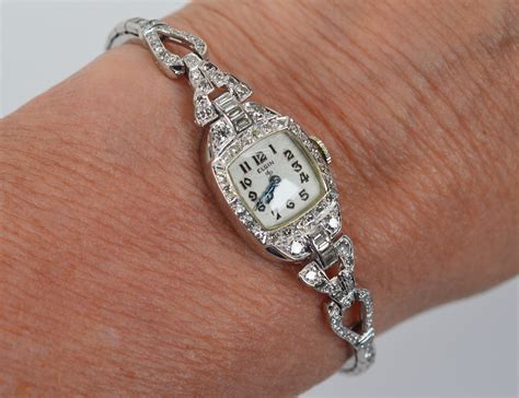 Antique Art Deco Diamond Platinum Elgin Ladies Wrist Watch For Sale at ...