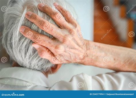 Asian Old Elderly Holding Her Back of Head,emergency Headache,painful Occurs after a Blow To the ...
