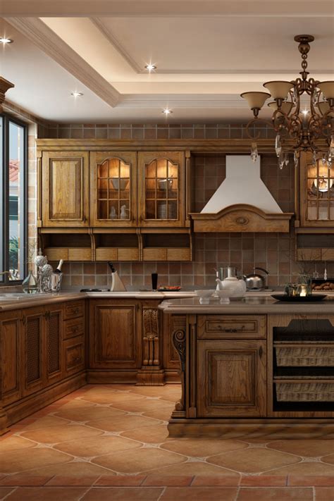 Rustic elements abound in this kitchen design. Solid wood is kept ...