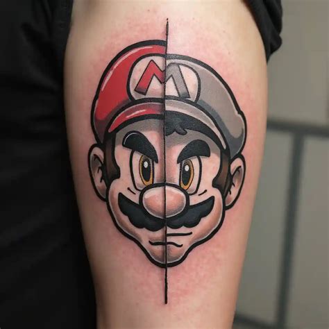 Tattoo Design Featuring Half of Bowser and Half of Mario