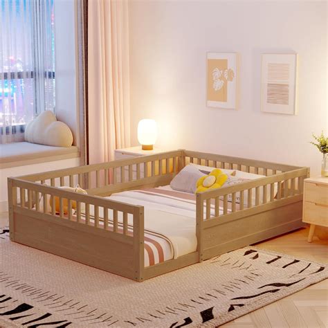 Amazon.com: DNYN Twin Size Floor Bed for Kids Bedroom,Solid Wood ...