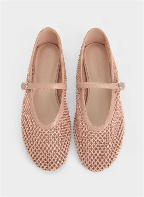 Nude Maggie Mesh Crystal-Embellished Mary Janes - CHARLES & KEITH US