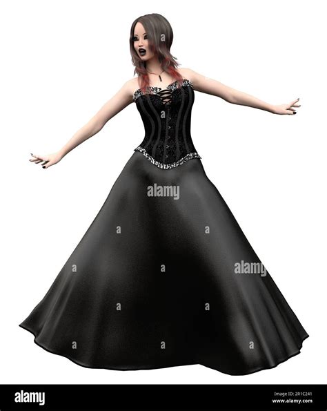 Gothic asian girl wears black dress with corset, 3D Illustration Stock Photo - Alamy