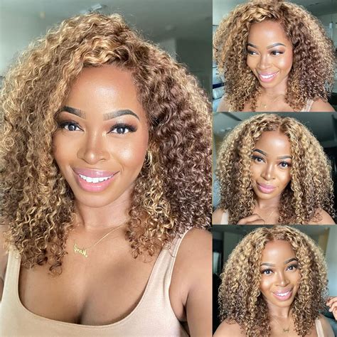 Amazon.com : Nadula Honey Blonde Curly 13x4 Lace Front Wigs Human Hair ...