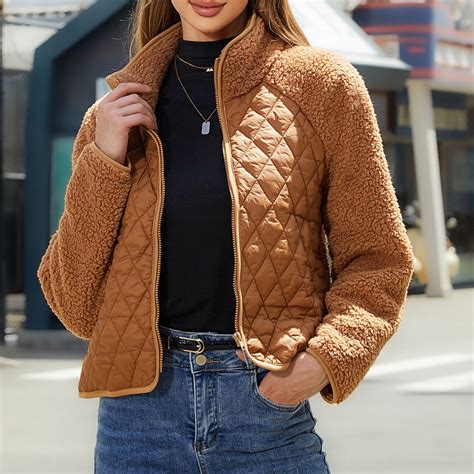 Sakmal Womens Barn Coat Brown Fleece Jacket Outerwear Winter Jackets ...