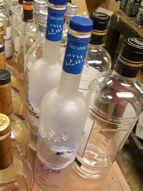 GREY GOOSE VODKA BOTTLE 1.75 liter EMPTY WITH CORK frosted glass crafts ...