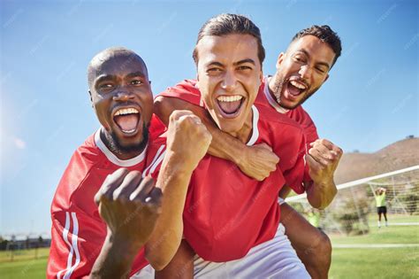 Premium Photo | Soccer team and winner for celebrate game happy and ...