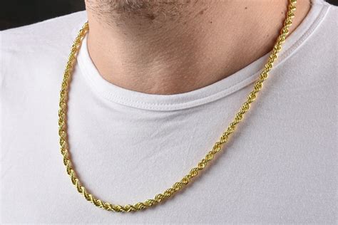 14K Gold Rope Chain Hollow Gold Chain Mens Gold Necklace 5 | Etsy