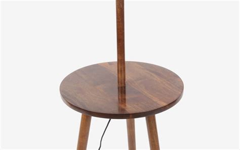 Mica Wooden Tripod Floor Lamp with Shelve